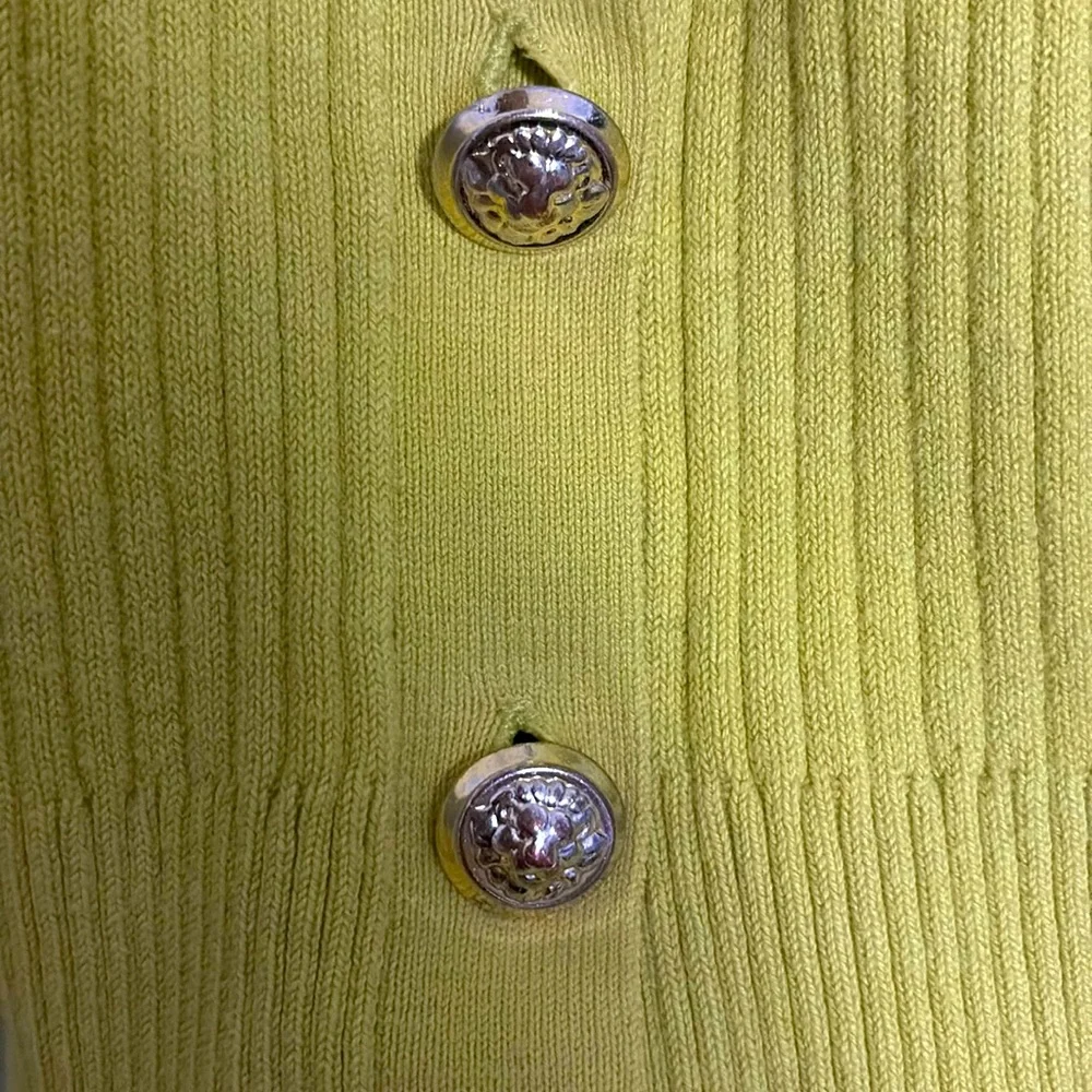 ANNE KLEIN Green Ribbed Gold Button Long Sleeve Fitted Cardigan Sweater M - Picture 2 of 4